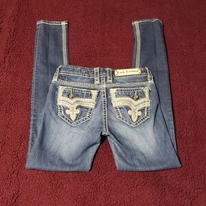 Rock Revival Jeans Skinny Distressed Women Medium Wash Sz-26 (29"w X 30.5"l)